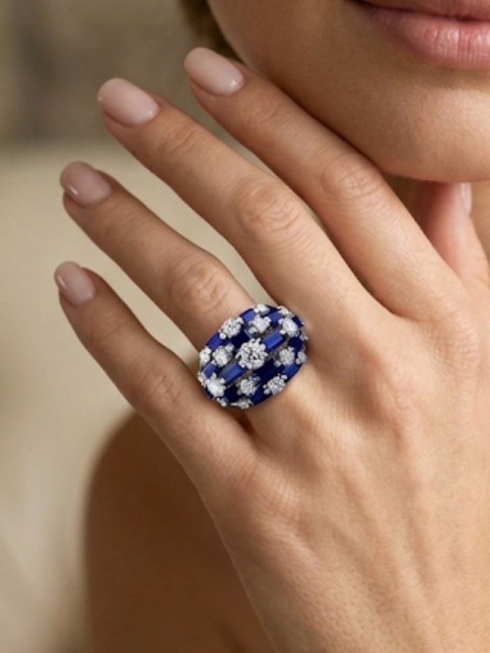 Blue Floral Cluster Statement Ring